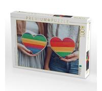 Puzzle · des cœurs aux Couleurs de l'arc-en-Ciel comme Symbole de la | communauté LGBTQ · Deux cœurs multicolores aux couleurs de… · 1000 pièces · Format assemblé 64 × 48 cm · CALVENDO Puzzle