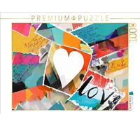 Puzzle · Design Abstrait coloré avec cœur et Texte Love | Papier de magazine déchiré en couleurs sur toile · 1000 pièces · Format assemblé 64 × 48 cm · CALVENDO Puzzle
