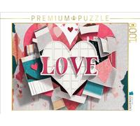 Puzzle · Design Abstrait coloré avec cœur et Texte Love | Œuvre d'art composée de magazines déchirés multicolores, avec… · 1000 pièces · Format assemblé 64 × 48 cm · CALVENDO Puzzle