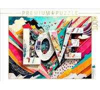 Puzzle · Design en Papier déchiré coloré avec Texte Love | Belle œuvre d'art abstraite composée de magazines colorés… · 1000 pièces · Format assemblé 64 × 48 cm · CALVENDO Puzzle
