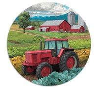 Puzzle Dessin animéStyle pour Adultes,1000pcs (67.5x67.5cm),Jeu ÉduChatif,décoration De La Maison,Rouge Tracteur Driving Through A Green Lettuce Champ