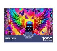 Puzzle détaillé 1000 pièces Ailes Arc-en-Ciel Crâne Roses, Papier recy coration Murale Adulte Cadeau, 38x26cm