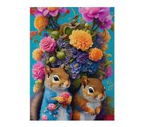 Puzzle Détaillé Floral Squirrel Duo pour Adultes, 500 PCS