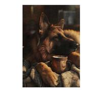 Puzzle Détaillé German Shepherd Coffee pour Adultes, Format 300 PCS | À la maison : Puzzle pour passionné - loisir calme d'intérieur pour adulte en intérieur.