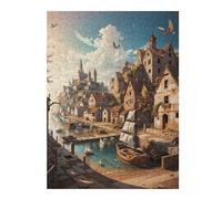 Puzzle Détaillé Medieval Coastal Village pour Adultes, Format 500 PCS | Le tri par couleurs et formes - un passe-temps pratique en intérieur pendant le temps libre.
