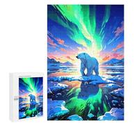 Puzzle Détaillé Polar Bear Under Aurora Borealis, 1000 PCS, pour Adultes, comme Activité Créative pour Les Adultes Patients, pour Jouer Ensemble