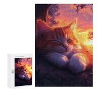 Puzzle Détaillé Sleeping Orange Tabby Kitten at Sunset, 300 PCS, pour Adultes, pour Se Concentrer Tout en Partageant Un Moment Détendu, À La Maison