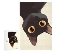 Puzzle Détaillé Upside-Down Black Cat with Orange Eyes, 1000 PCS, pour Adultes, comme Activité Créative pour Les Adultes Patients, pour Les Passionnés