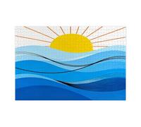 Puzzle d'été abstrait vague de l'océan pour adultes 1000 pièces, puzzle moderne rétro funky en bois, décor imprimé minimaliste pour divertissement créatif