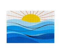 Puzzle d'été abstrait vague de l'océan pour adultes, 300 pièces, puzzle moderne rétro funky en bois, décoration imprimée minimaliste pour divertissement créatif