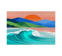 Puzzle d'été abstrait vague de l'océan pour adultes, 300 pièces, puzzle moderne rétro funky en bois, motif minimaliste pour divertissement à la maison
