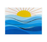 Puzzle d'été abstrait vague de l'océan pour adultes de 500 pièces, puzzles modernes rétro en bois funky, décoration imprimée minimaliste pour divertissement créatif