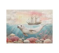 Puzzle d'été de 500 pièces pour adultes - Puzzle amusant en bois imprimé océan côtier marin - Décorations sous-marines pour divertissement à domicile