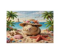 Puzzle d'été de plage de cochon d'Inde pour adultes, 300 pièces, puzzle en bois de palmier tropical, plage côtière, décoration amusante imprimée d'animaux pour divertissement créatif