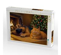 Puzzle · Détente de Noël - Berger et Chat au Coin du feu | 1000 pièces · Format assemblé 64 × 48 cm · CALVENDO Puzzle