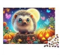 Puzzle Détente Hérisson Clair de Lune 1000 Pièces pour Adultes Hérisson Lune Citrouille Fleurs Papillons Premium Épais Robuste Haute Qualité Difficile Anti-Stress 52x38cm