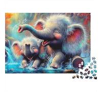 Puzzle Détente Jeu Éléphant 1000 Pièces pour Adultes Bébés Éléphants Cascade Mignons Premium Épais Robuste Haute Qualité Difficile Anti-Stress 70x50cm
