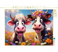 Puzzle · Deux adorables Vaches à câliner | Une vache rigolote rend chaque jour un peu meilleur · 1000 pièces · Format assemblé 64 × 48 cm · CALVENDO Puzzle