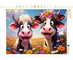 Puzzle · Deux adorables Vaches à câliner | Une vache rigolote rend chaque jour un peu meilleur · 1000 pièces · Format assemblé 64 × 48 cm · CALVENDO Puzzle
