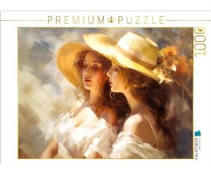Puzzle · Deux Bonnes amies coiffées de Chapeaux de Paille | Impressionnisme · 1000 pièces · Format assemblé 64 × 48 cm · CALVENDO Puzzle