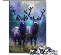Puzzle Deux Cerfs 1000 Pièces pour Adolescents et Adultes, à partir de 14 Ans, Art Déco Maison Jeux Famille Cadeaux Noël Anniversaire 50x75cm