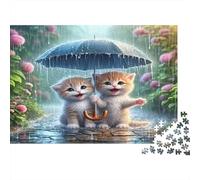 Puzzle Deux Chatons 1000pcs 70x50cm Papier Recy dultes Parapluie Pluvieux Jeu Difficile Détente Décoration Maison Hommes