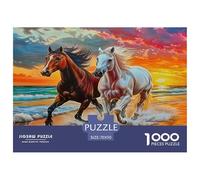 Puzzle Deux Chevaux 1000 Pieces pour Adultes,Côte au Coucher du Soleil Un Jeu De Dexérité Très Difficile Puzzle Jeu Éducatif avec des Défis 70x50cm/1000pcs