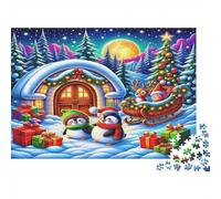 Puzzle Développement Durable Pingouin 1000 Pièces | Pingouins près d'une Scène de Noël avec Cadeaux pour Adultes - Jeu Éducatif de Décompression 52x38cm/1000pcs