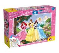 Disney Lisciani, Maxi Puzzle pour enfants à partir de 3 ans, 35 pièces, 2 en 1 Double Face Recto / Verso avec le dos à colorier - Disney Princesses 66704