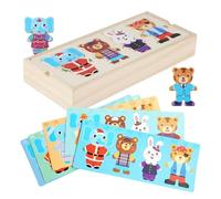 Puzzle d'habillage de la Famille des Ours - 9,64 x 3,93 Pouces, Jeux de Puzzle pour Changer de vêtements | Puzzles d'habillage en Bois de Jeu Libre d'écran pour l'école à la Maison