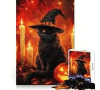 Puzzle d'halloween Chat Noir Sorcière pour Adolescents 1000 Pièces Stimule la mémoire et favorise l'évasion Découpe précise Cadeau mémorable (50x75cm)