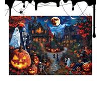 Puzzle d'Halloween - Grand format - Maison effrayante avec motifs d'Halloween, jeu de société interactif pour les loisirs, les fêtes, les vacances, la décoration d'automne, les fêtes de famille, jeux