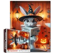 Puzzle d'Halloween lapin de sorcière chapeau de sorcière pour adultes - Puzzle amusant de 1000 pièces avec citrouilles, bougies, chauves-souris araignées, animaux mignons - Puzzle familial d'Halloween