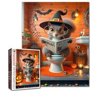 Puzzle d'Halloween mignon écureuil pour adultes - Puzzle amusant de 1 000 pièces avec citrouilles, bougies, araignée, chauve-souris - Décoration de maison hantée confortable - Puzzle familial pour