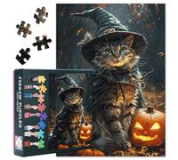 Puzzle d'Halloween pour adultes - Chat portant un costume de sorcière - Puzzles 1000 pièces pour adultes - Jeux difficiles - Décoration d'intérieur - Puzzle de chat - Cadeaux d'anniversaire pour les
