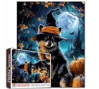 Puzzle d'Halloween pour adultes - Puzzle de 1000 pièces pour adultes - Le loup la nuit - Puzzle de 1000 pièces - Château de citrouille - Cadeaux de fête - Décoration de loup portant un chapeau de