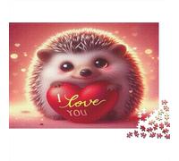 Puzzle d'Hérisson pour Adultes 1000 pièces - Papier recyclé, Hérisson Tenant Un cœur Je t'aime - Vivant, Amusant et Stimulant, à Effet de détente, Super idée de Cadeau 52x38cm/1000 pièces