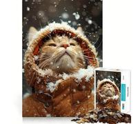 Puzzle d'hiver avec Un Adorable Chat sous la Neige pour Adultes,1000 pièces,Jeu Stimulant l'esprit,Format Uniforme,pièces précises,idéal pour Les Voyages (50x75cm)