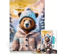 Puzzle d'hiver pour Adultes Ours Mignon 1000 pièces Découpe de Haute précision Facile à Apprendre Plaisir en Famille (38x52cm)