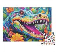 Puzzle Difficile 1000 pièces Art du Crocodile coloré Adultes, Crocodile Floral coloré Artistique floraisons Premium épais Robuste Haute qualité Vibrant Anti-Stress Jeu 52x38cm