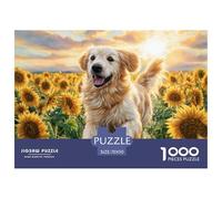 Puzzle Difficile 1000 Pièces Chien de Compagnie - Golden Retriever dans Les Tournesols Jeu Familial Amusant Idée Cadeau 70x50cm