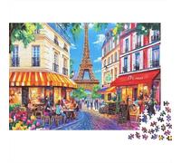 Puzzle Difficile 1000 pièces Rue Paris - Café Parisien avec Vue sur Tour Eiffel, Premium Robuste, qualité, Vibrant, défi, Relaxant 38x26cm/1000pcs