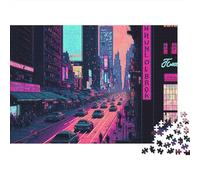 Puzzle Difficile 1000 pièces scène de Ville néon - Cyberpunk Ville néon la Nuit, Premium Robuste, qualité, Vibrant, défi, Relaxant 38x26cm/1000pcs
