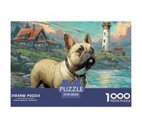Puzzle Difficile 1000 Pièces Stimulant Chien Mignon - Pit Bull Métis au Bord de Mer, Jeu de Détente, Excellent Cadeau pour Adultes, 38x26cm