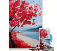 Puzzle Difficile Arbre Rouge au Bord de la mer pour Adultes, 1000 pièces, Jeu intellectuel, Moment de détente, découpe de qualité, Cadeau Exquis (38x52cm)