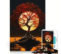 Puzzle Difficile Arbre Rouge au Clair de Lune pour Adultes, 1000 pièces, Motif Souvenirs, détente, Calme, découpe Lisse », Cadeau Classique (38x26cm)