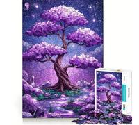 Puzzle Difficile Arbre Violet et Ciel Nocturne pour Adultes, 1000 pièces, Puzzle de mémoire Facile à Assembler, Cadeau Artistique (38x26cm)