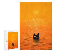 Puzzle Difficile Black Cat in Orange Sea pour Adultes, 1000 PCS, pour Un Divertissement sans Écran en Famille, comme Projet De Loisir