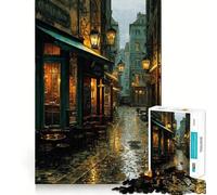 Puzzle Difficile Café Parisien pluvieux la Nuit pour Adultes, 1000 pièces, Jeu de logique Pure, activité la Maison, découpe Nette, Joli Cadeau (50x75cm)