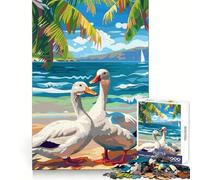 Puzzle Difficile Canards Blancs sur Une Plage pour Adultes, 1000 pièces, Concentration et détente, découpe Lisse, Cadeau d'hiver (38x26cm)